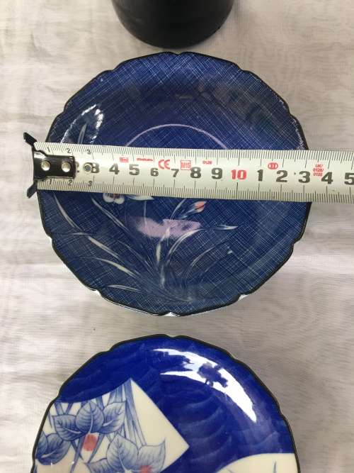 2 Small Vintage Japanese  Kochi Gama Arita Blue Plates