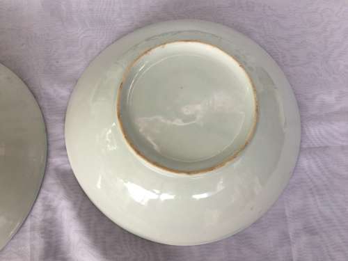 2 Large Chinese Under Glaze Blue & White Hand Made & Painted Fish Porcelain Serving Bowls 20 cm wide