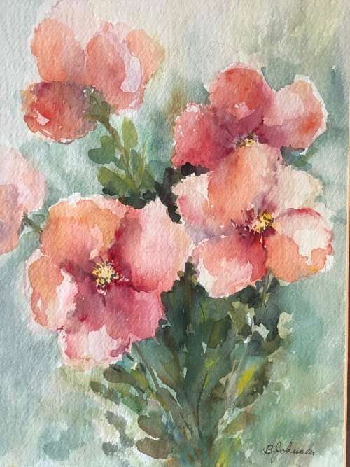 BEAUTIFUL WATERCOLOUR PAINTING STILL LIFE OF  FLOWERS BY BERYL JOHNSEN - NEATLY FRAMED BEHIND GLASS