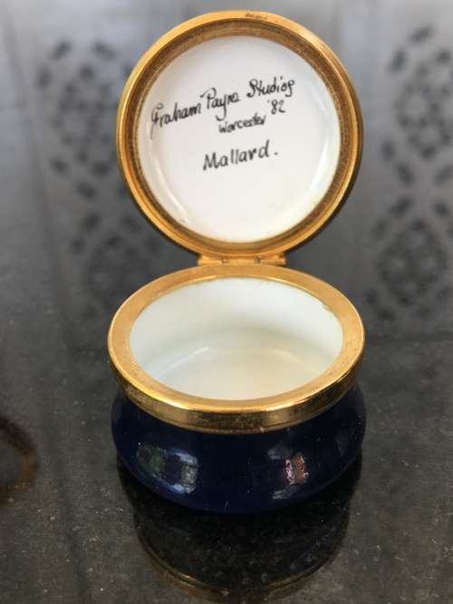 Graham Payne Studio Worc's 1982 Enamelled Hand Painted Pill Boxes Red Grouse & Mallard