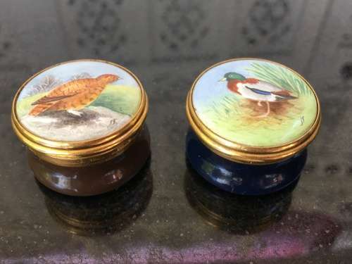 Graham Payne Studio Worc's 1982 Enamelled Hand Painted Pill Boxes Red Grouse & Mallard