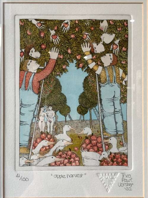 INVESTMENT ART !!! THEO PAUL VORSTER - (SWA 1958 -) LIMITED EDITION HAND COLOURED ETCHING 41/100