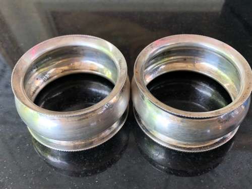 STERLING SILVER HALLMARKED BOXED PAIR OF NAPKIN RINGS - F.H. ADAMS & CO BIRMINGHAM - 23.76g