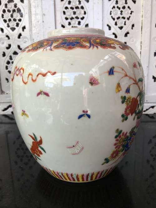 Large Chinese Antique Marked Yongsheng and Double Blue Ring, Enamel Hand Pinted Porcelain Ginger Jar