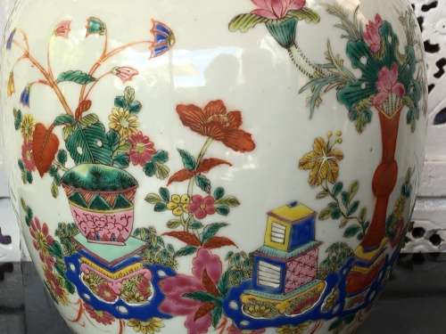 Large Chinese Antique Marked Yongsheng and Double Blue Ring, Enamel Hand Pinted Porcelain Ginger Jar