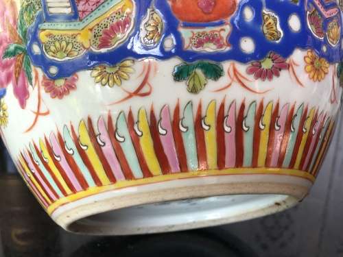 Large Chinese Antique Marked Yongsheng and Double Blue Ring, Enamel Hand Pinted Porcelain Ginger Jar