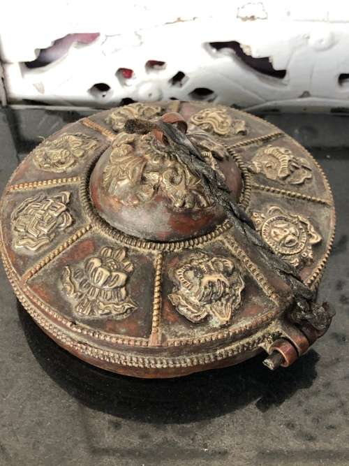 FANTASTIC FIND , LARGE ANTIQUE TIBETAN TINGSHAS OR CYMBALS IN THE ORIGINAL CASE - READ DESCRIPTION