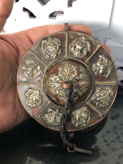 FANTASTIC FIND , LARGE ANTIQUE TIBETAN TINGSHAS OR CYMBALS IN THE ORIGINAL CASE - READ DESCRIPTION