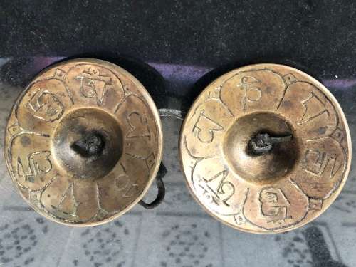 FANTASTIC FIND , LARGE ANTIQUE TIBETAN TINGSHAS OR CYMBALS IN THE ORIGINAL CASE - READ DESCRIPTION