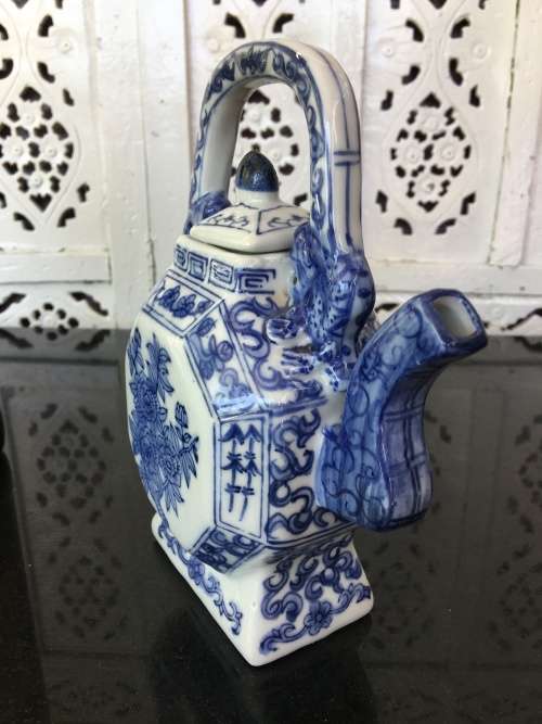Lovely Marked Made In China Blue and White Raised Relief Hand Painted 500ml Tea Pot