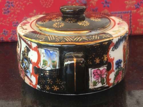 Vintage Chinese Embroidered Gift Boxed Hand Painted Enamel Miniature Tea Set 8 Piece