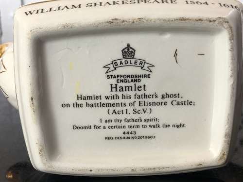 Unique Vintage Classic Sadler `Hamlet` Teapot By Staffordshire. Hamlet with his Fathers Ghost