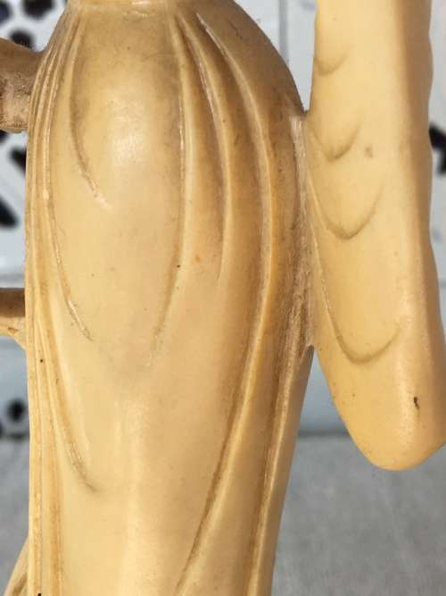Old Resin Carved Eastern Female Deity. Signed on back lower dress and  inside under base 28cm