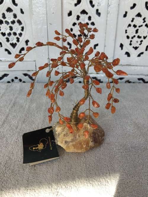 African Dream Trees Willow Tree, Base Aragonite Crystal, Trim Carnelia Crystals
