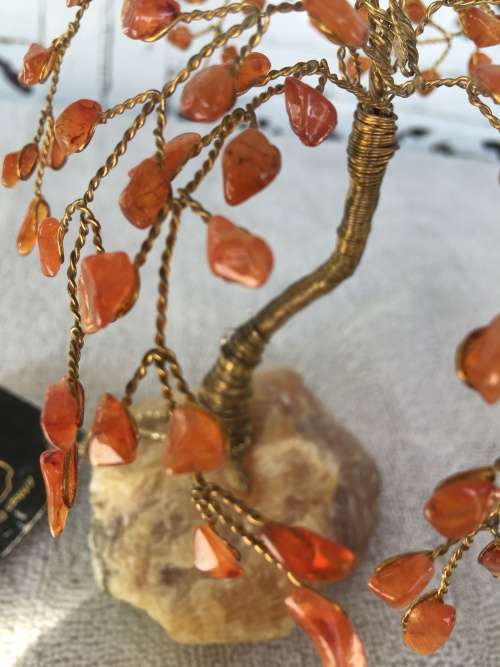 African Dream Trees Willow Tree, Base Aragonite Crystal, Trim Carnelia Crystals