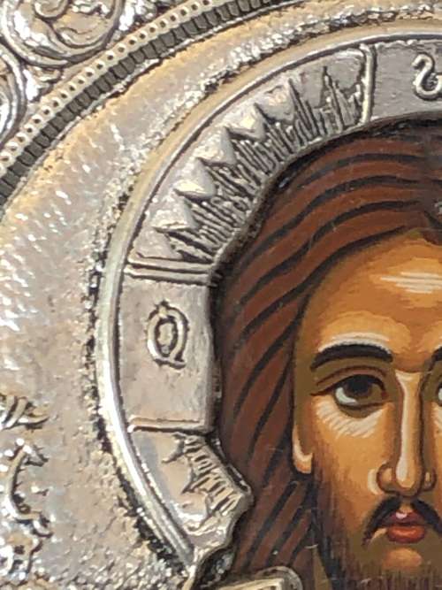 950 HALLMARKED SILVER CLARTE GREEK BYZANTINE ICON OF JESUS CHRIST - CERTIFICATE ON THE BACK