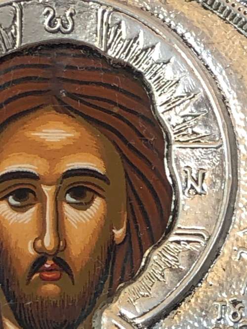 950 HALLMARKED SILVER CLARTE GREEK BYZANTINE ICON OF JESUS CHRIST - CERTIFICATE ON THE BACK