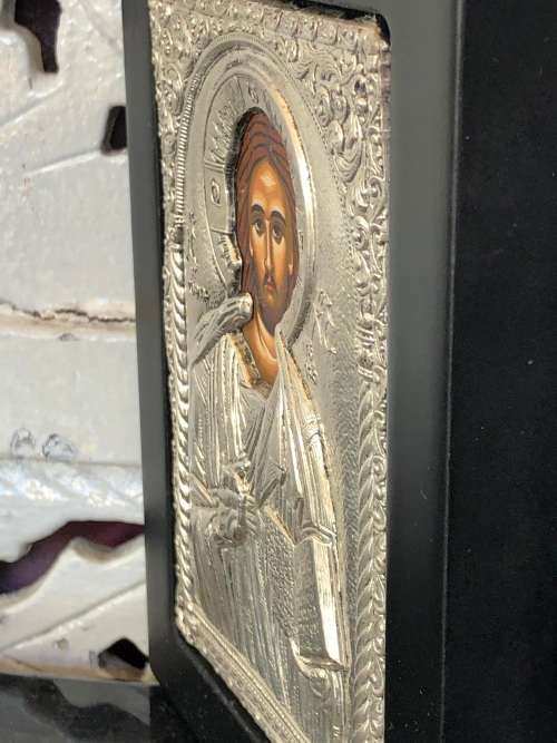 950 HALLMARKED SILVER CLARTE GREEK BYZANTINE ICON OF JESUS CHRIST - CERTIFICATE ON THE BACK