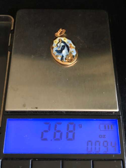 OH MY - SUPERB FIND - PORTUGUESE 19.2ct ROSE GOLD ENAMEL PENDANT OF MOTHER MARY - 2.68g OVERALL