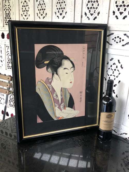 INVESTMENT ART !!! KITAGAWA UTAMARO - (1753 - 1806) ORIGINAL FRAMED UKIYO-E WOODBLOCK