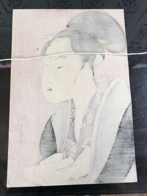 INVESTMENT ART !!! KITAGAWA UTAMARO - (1753 - 1806) ORIGINAL FRAMED UKIYO-E WOODBLOCK