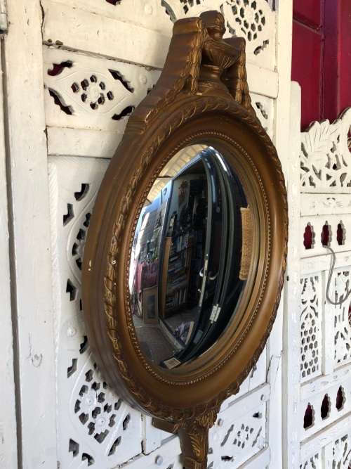 STUNNING PIECE - REGENCY STYLE NEOCLASSICAL CONVEX MIRROR - FRAME IS GOLD FINISHED PLASTER
