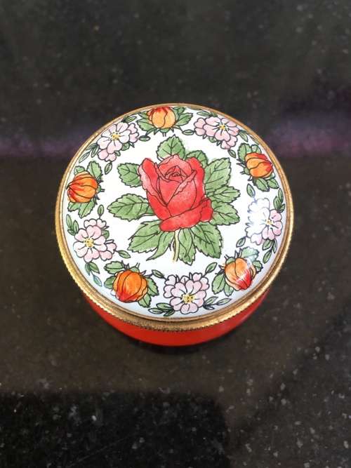 Staffordshire Enamels Old Bilston Battersea Traditional Pill Box, Flower of the Month `June-Rose`