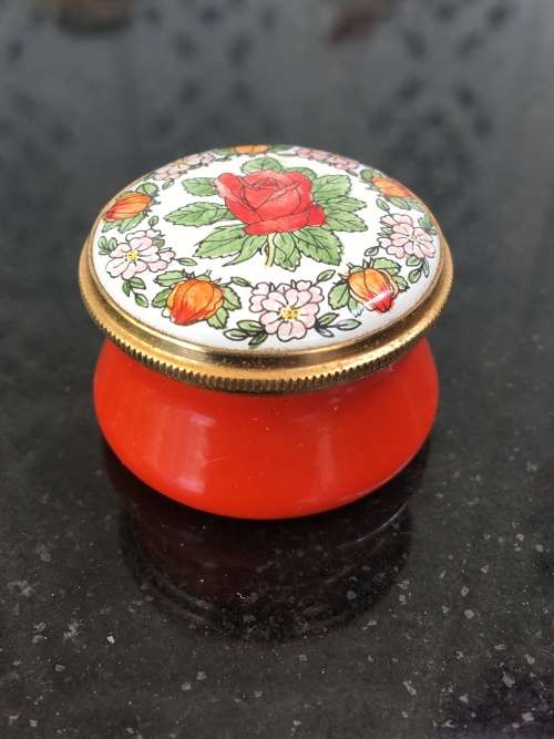 Staffordshire Enamels Old Bilston Battersea Traditional Pill Box, Flower of the Month `June-Rose`