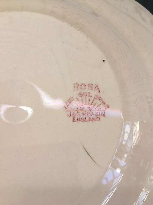Delightful Pink 6 Piece Tableware Plates Ribbed Edg- Marked Rosa Reg Sol JandG Meakin England