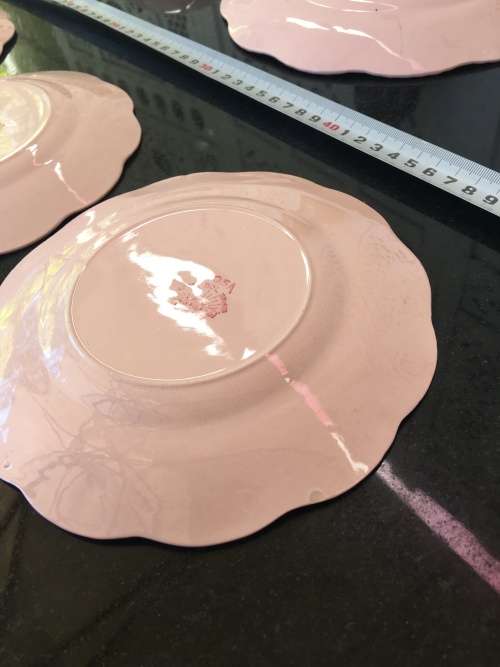 Delightful Pink 6 Piece Tableware Plates Ribbed Edg- Marked Rosa Reg Sol JandG Meakin England