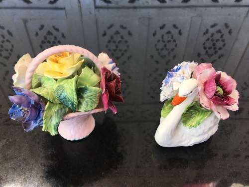 Vintage Radnor Bone China England Flower Basket and Swan