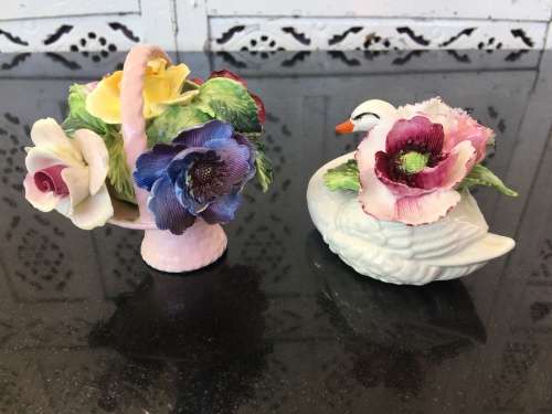 Vintage Radnor Bone China England Flower Basket and Swan