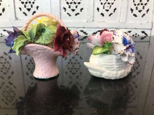 Vintage Radnor Bone China England Flower Basket and Swan