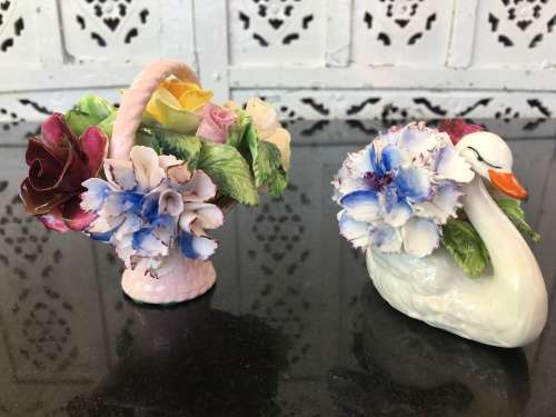 Vintage Radnor Bone China England Flower Basket and Swan