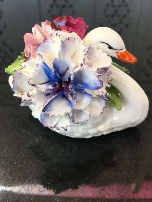 Vintage Radnor Bone China England Flower Basket and Swan