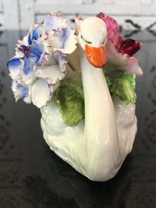 Vintage Radnor Bone China England Flower Basket and Swan
