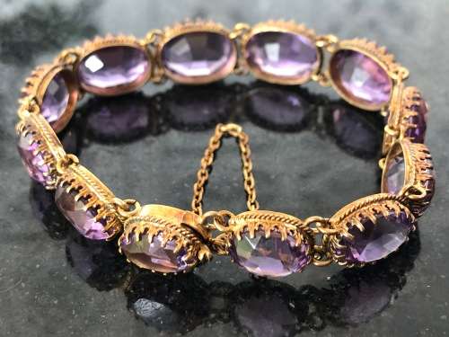 BERNHARD HERTZ DANISH JEWELRY DESIGNER VICTORIAN GILT SILVER AND AMETHYST BRACELET DATED 1895