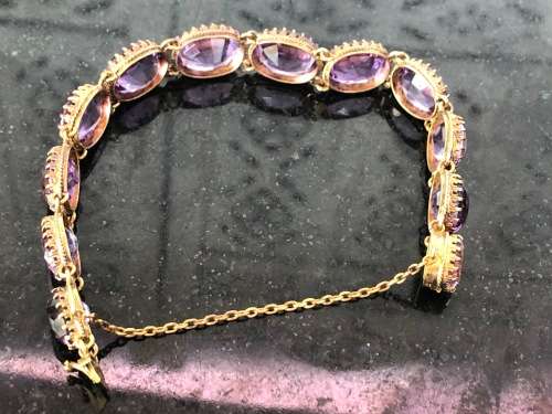 BERNHARD HERTZ DANISH JEWELRY DESIGNER VICTORIAN GILT SILVER AND AMETHYST BRACELET DATED 1895