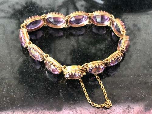 BERNHARD HERTZ DANISH JEWELRY DESIGNER VICTORIAN GILT SILVER AND AMETHYST BRACELET DATED 1895