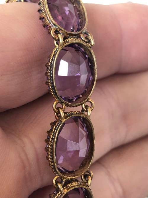 BERNHARD HERTZ DANISH JEWELRY DESIGNER VICTORIAN GILT SILVER AND AMETHYST BRACELET DATED 1895
