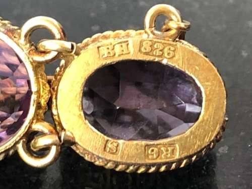 BERNHARD HERTZ DANISH JEWELRY DESIGNER VICTORIAN GILT SILVER AND AMETHYST BRACELET DATED 1895