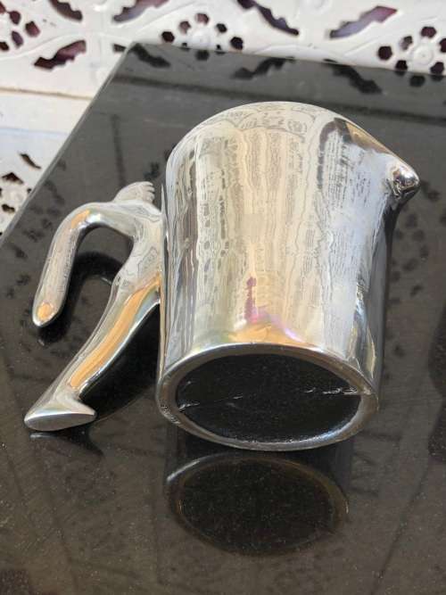 CARROL BOYES FUNCTIONAL ART - CAST ALUMINIUM MAN PATTERN CREAMER - ROUND SHAPE - LIKE NEW