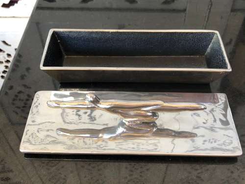 CARROL BOYES FUNCTIONAL ART - CAST ALUMINIUM ACROBAT PATTERN PENCIL BOX - LIKE NEW