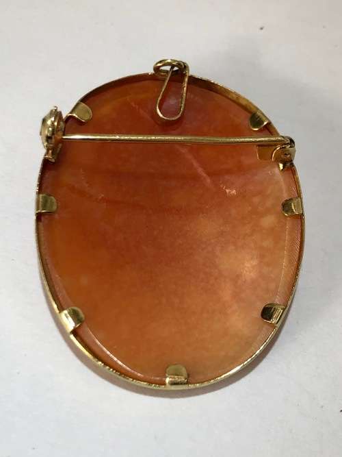 LARGE SIGNED ANTIQUE VICTORIAN 9ct YELLOW GOLD MOUNTED CARVED SHELL CAMEO PENDANT BROOCH