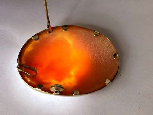 LARGE SIGNED ANTIQUE VICTORIAN 9ct YELLOW GOLD MOUNTED CARVED SHELL CAMEO PENDANT BROOCH