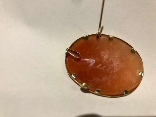 LARGE SIGNED ANTIQUE VICTORIAN 9ct YELLOW GOLD MOUNTED CARVED SHELL CAMEO PENDANT BROOCH
