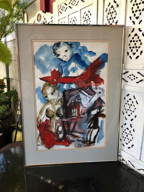 INVESTMENT ART !!! FRANS CLAERHOUT (SA 1919 - 2006) - LARGE FRAMED ORIGINAL MIXED MEDIA