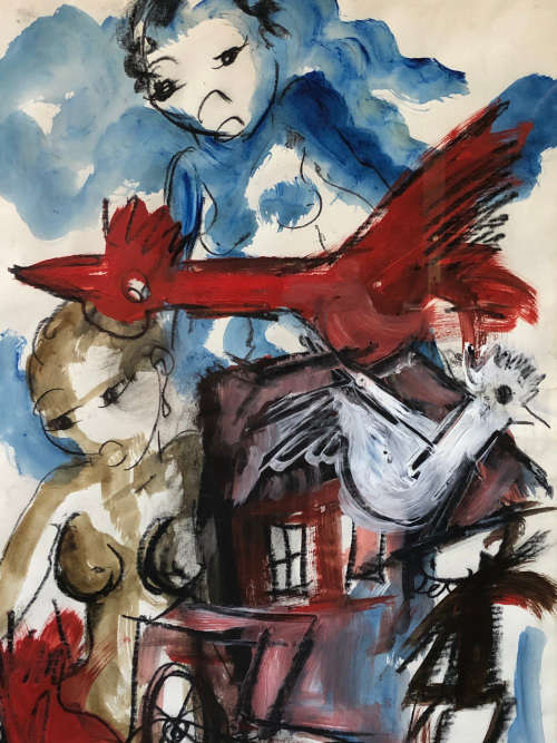 INVESTMENT ART !!! FRANS CLAERHOUT (SA 1919 - 2006) - LARGE FRAMED ORIGINAL MIXED MEDIA