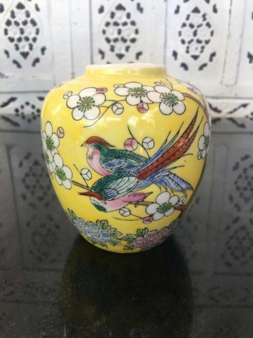 Vintage Made In Japan Hand Painted Cherry Blossom and Wild Bird Porcelain Ginger Jar No Lid