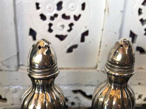 STUNNING HEAVY PAIR OF EMPIRE STYLE CANADIAN MADE SALT AND PEPPER SHAKERS